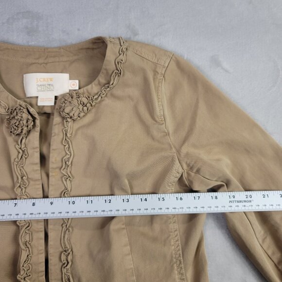 J. Crew Tan Ruffle Trim Classic Twill Chino Women's Jacket | Size 8 - Picture 9 of 11